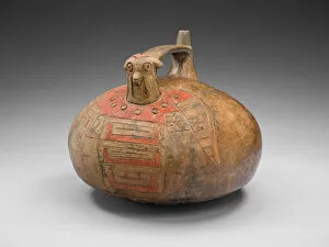 Paracas Collection: Strap-Handled Vessel in the Form of a Bird with Abstract Pattern on Body, 650 / 150 B. C