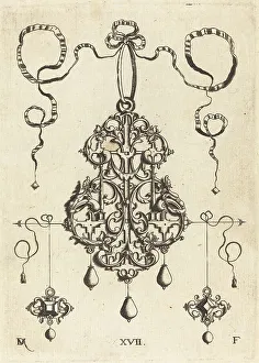 Mignot Daniel Prints: Strapwork Pendant with Two Square Tablestonesas Earrings at Left and Right