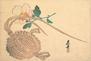 Zeshin Gallery: Straw Basket for Fish (?) and Mokuge Flower, ca. 1875. ca. 1875. Creator: Shibata Zeshin