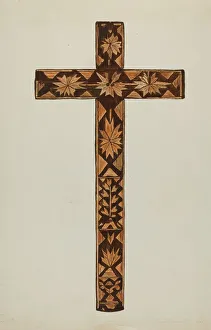 Marjery Parish Prints: Straw Inlay Cross, c. 1937. Creator: Marjery Parish