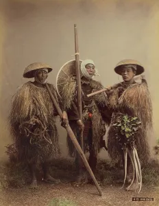 Mino Prints: Straw Rain Coats, 1870s-1890s. Creator: Kusakabe Kimbei