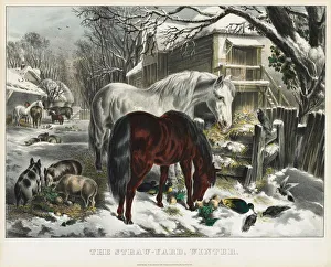 James Merritt Ives Prints: Straw-yard, Winter, 1800s. Creator: James Merritt Ives (American, 1824-1895)