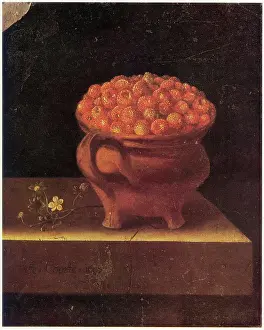 Kitchen Prints: Strawberries in a Stone Jar, 1697. Creator: Adriaen Coorte