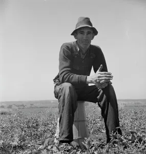 Drought Prints: Strawberry grower from Oklahoma near Judsonia, 1937. Creator: Dorothea Lange