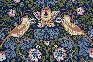 Cotton Prints: Strawberry Thief. Decorative fabric, 1883. Creator: Morris, William (1834-1896)