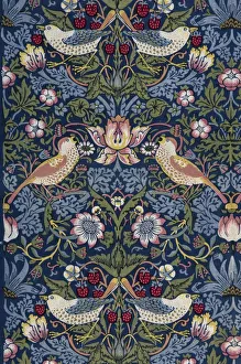 Cotton Prints: Strawberry Thief. Decorative fabric, 1883. Creator: Morris, William (1834-1896)