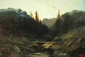 Dore Gustave Prints: Stream in Mountains at Dusk, mid or late 19th century. Creator: Gustave Dore