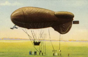 Streamlined Prints: Streamlined barrage balloon with basket, 1918, (1932). Creator: Unknown