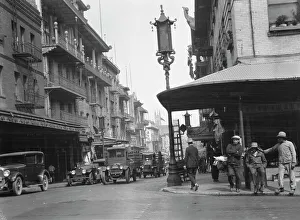 Street Lamp Prints: Street in Chinatown, San Francisco, between 1920 and 1930. Creator: Arnold Genthe
