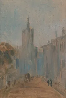 Street with Church and Figures, 1822 to 1825. Creator: Unknown