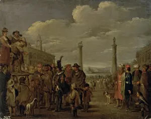 Turbans Prints: Street Comedians on the Square, mid-late 17th century. Creator: Matteo Ghidoni