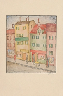Galanda Prints: Street with a Confectionery Shop, 1926-1928. Creator: Mikulas Galanda
