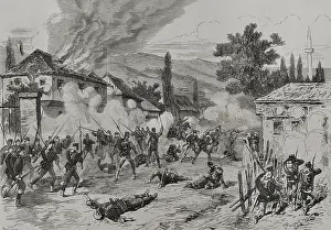 Street fighting between Austro-Hungarian troops and insurgents, Sarajevo, 19 August 1878 (1878). Creator: Andres Ovejero