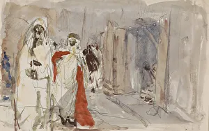 Moroccan Prints: Street with figures, 1923. Creator: Marius Bauer