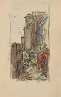 Bauer Marius Prints: Street with figures, 1924-1925. Creator: Marius Bauer