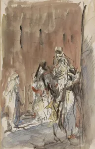 Moroccan Prints: Street with figures, including a horseman, 1923. Creator: Marius Bauer