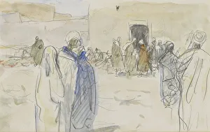 Moroccan Prints: Street with figures near a house, 1923. Creator: Marius Bauer