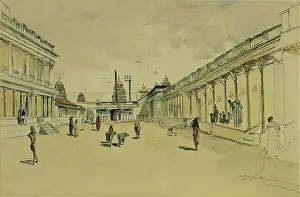 Madras India Prints: Street in Madras with a temple, 1858. Creator: Joseph Selleny