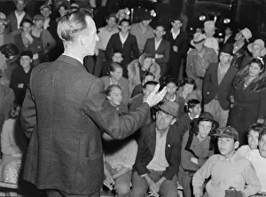 Union Prints: Street meeting at night in Mexican town outside of Shafter