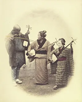 Vignette Prints: Street Musicians, 1868. Creator: Felice Beato