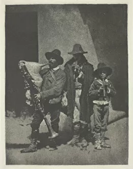 Bagpipes Gallery: Street Musicians Standing, c. 1855, printed 1982. Creator: Charles Negre