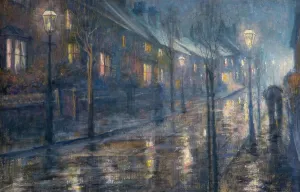 Street Lamp Prints: A Street At Night In Wet Weather, 1900-20. Creator: Edward Steel Harper