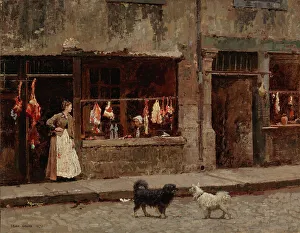Butchers Prints: The Street in Paris, 1875. Creator: Marie-Francois-Firmin Girard