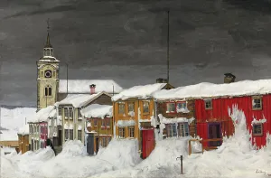 Neo Romanticism Prints: Street in Roros in Winter, 1903. Creator: Harald Sohlberg