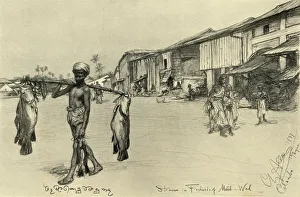 Fishes Prints: Street scene in a fishing village, Mutwal, Ceylon, 1898. Creator: Christian Wilhelm Allers