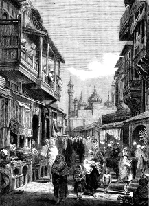 Bazaar Prints: Street Scene in Lahore - from drawings by W. Carpenter, Jun. 1858. Creator: Unknown