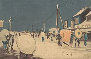 Telecommunication Gallery: Street Scene in the Outskirts of Edo on an Evening in Winter, ca. 1878