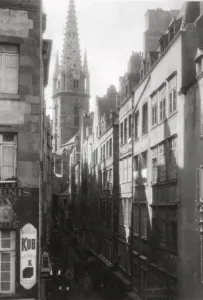 Neo Gothic Prints: Street scene, showing the cathedral spire, St Malo, Brittany, France, 20th century