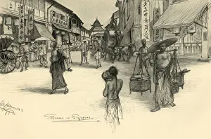Baskets Prints: Street scene, Singapore, 1898. Creator: Christian Wilhelm Allers