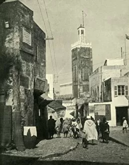 T Fisher Collection: Street Scene in Tangier, Showing Mosque, 1902. Creator: Unknown