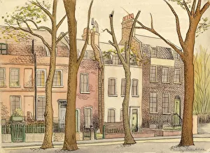 Street scene with trees, c1950. Creator: Shirley Markham