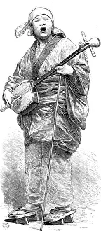Disability Prints: Street sketches in Tokio, Japan: Samien player (musician), 1890. Creator: Unknown