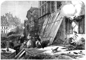 A street in Strasbourg during the siege and bombardment, Franco-Prussian War, 1870 A street in Strasbourg during the siege and bombardment, Franco-Prussian War, 1870