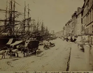 Masts Prints: Street along the waterfront, Marseille Old Port, between 1870-1890. Creator: Unknown