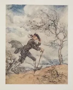Schoolmaster Prints: Striding along the profile of a hill on a windy day from The Legend of Sleepy Hollow, 1928