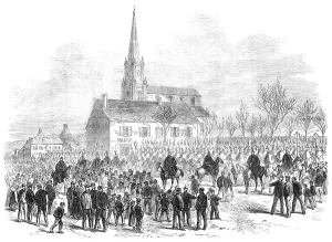Civil Disobedience Prints: The Strike at the Creuzot Ironworks: arrival of the Lancers, 1870. Creator: Unknown