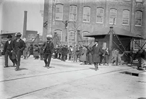 Textile Mill Prints: Strikers leave mills, Passaic, between c1910 and c1915. Creator: Bain News Service