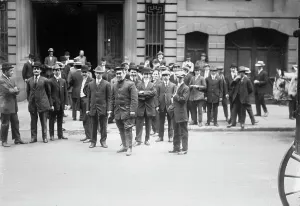 Waiter Prints: Strikers leave Sherry's, 1912. Creator: Bain News Service