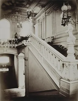 The Stroganov palace in Saint Petersburg. The grand staircase with lower vestibule, 1860s. Artist: Bianchi, Giovanni (1812-1893)