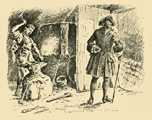 Inspiration Prints: The strokes of his hammer on the anvil kept time to his song, (1907). Creator: Unknown