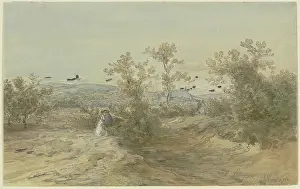 Strolling Prints: Strollers on a road through a shrub-covered plain, c1850-1905. Creator: Anton Burger