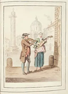1776 Prints: Strolling Fiddlers, Rome, leaf from A Collection of Dresses by David Allan Mostly from Nature
