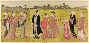 Eishi Chobunsai Collection: Strolling near Mihashi in Ueno, late 18th-early 19th century. Creator: Hosoda Eishi