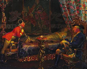 Sophia Magdalena Prints: Struensee and Caroline Mathilde at the dead body of Queen Sofie Magdalene, 1910