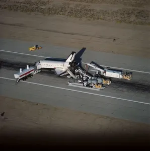 Nineties Collection: STS-58 post-landing scene as orbiter is serviced, California, USA, November 1, 1993
