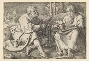 Simon Collection: Sts. Peter and Paul Seated in a Landscape, 1527. Creator: Lucas van Leyden
